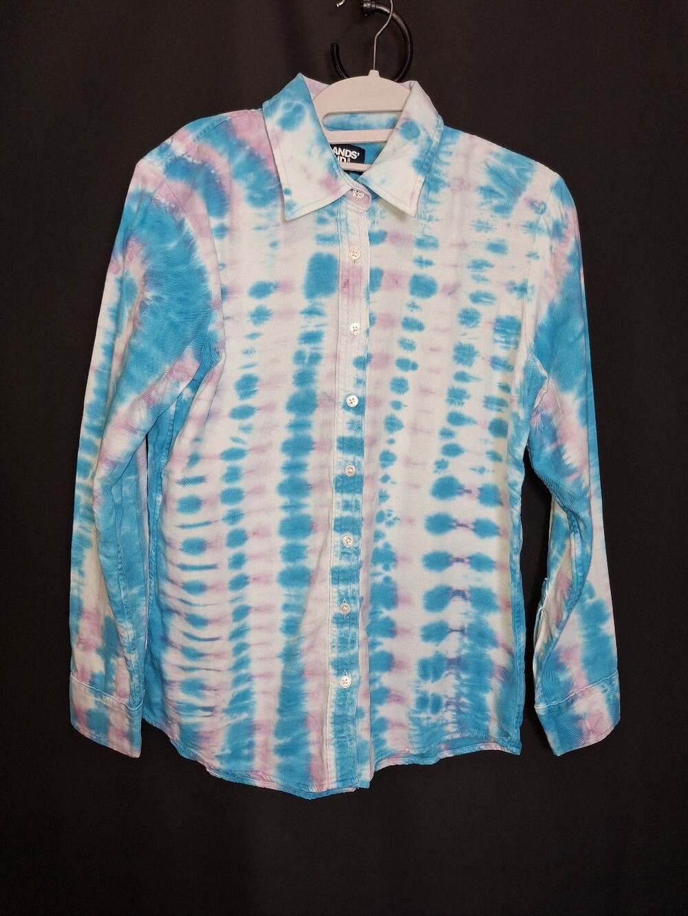 Lands' End Blue and Purple Tie-Dye Button-Down Shirt - Women's